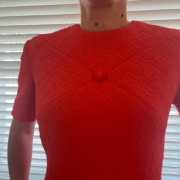 American Vintage 1960s Orange Red Textured Polyester Dress Size MED Ladies Mod - Picture 3 of 11